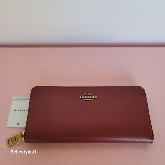 COACH Slim Accordion Smooth Calf Leather Zip-Around Wallet- Cherry color ⭐ - Picture 6 of 16